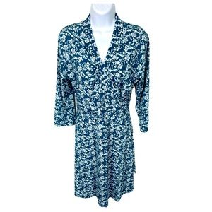 Dress M Teal Surplice A-Line Tie Belt Long Sleeves